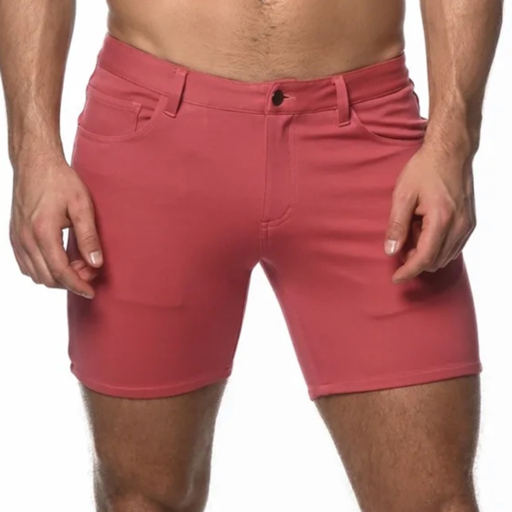 ST33LE LOBSTER RED LIMITED EDITION 5" INSEAM STRETCH KNIT JEANS SHORT